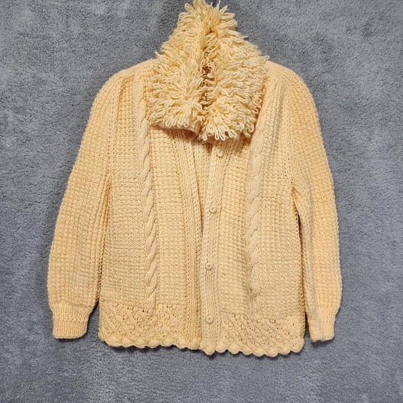 Crochet Yellow Button Up Chunky Cardigan Lion Mane...